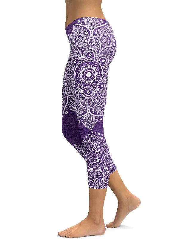 Comfortable Yoga Pants for Everyday Wear -Purple Mandala Capris