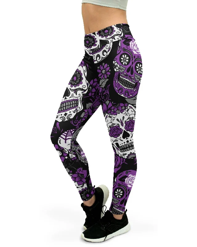 Yoga Pants for Flexibility and Endurance -Purple Sugar Skull Yoga Pants