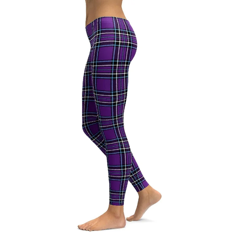 Yoga Pants for Everyday Flexibility -Purple Tartan Leggings
