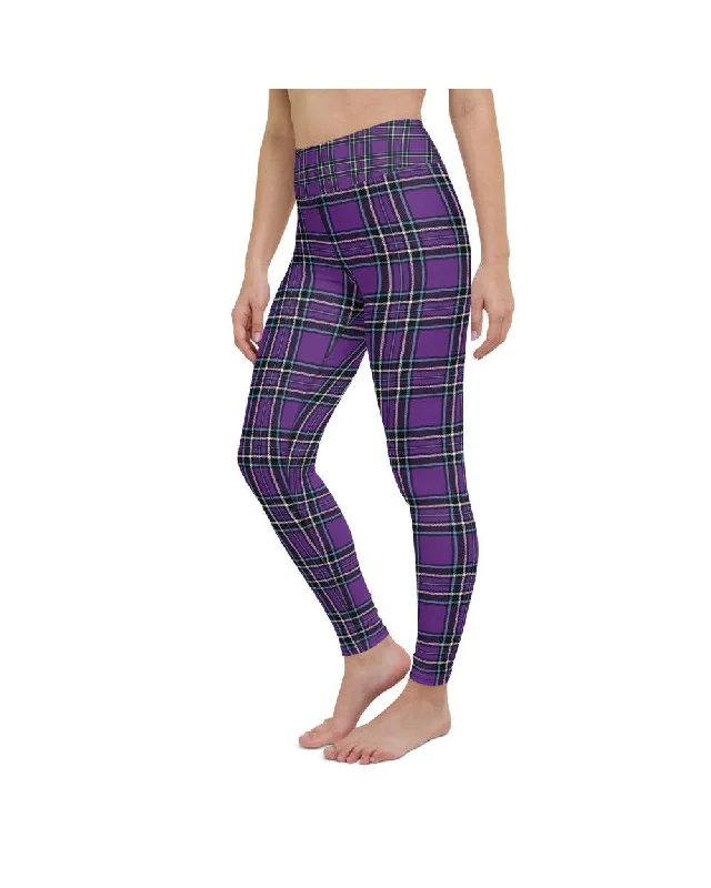 Stylish Leggings for Yoga and Gym -Purple Tartan Yoga Pants