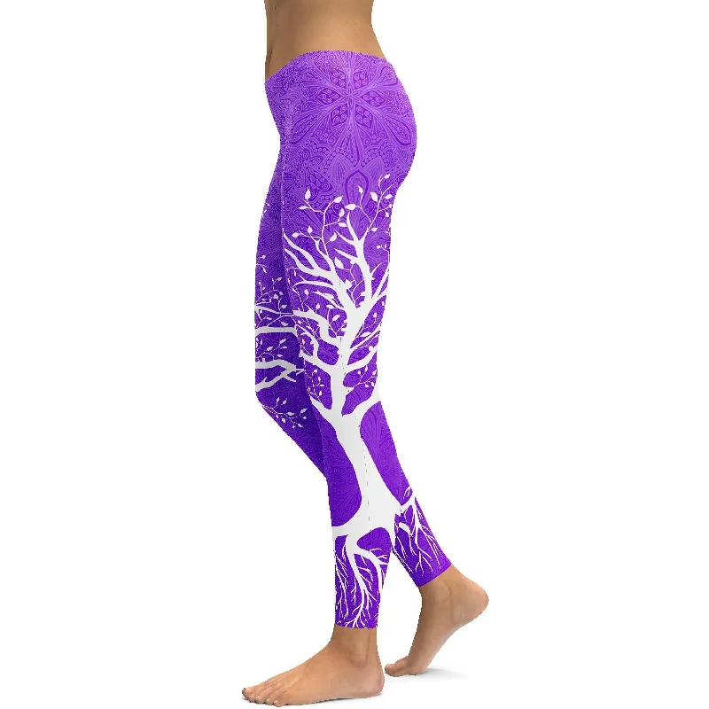 Tight Yoga Pants for Workout -Purple Tree of Life Leggings