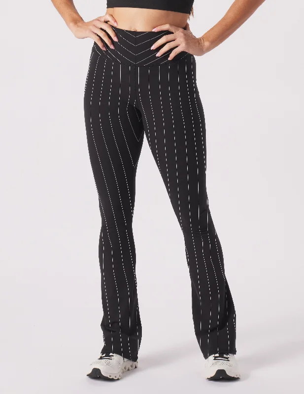 Tight Fit Yoga Pants -Pursuit Semi Flare: Black/White Pinstripe
