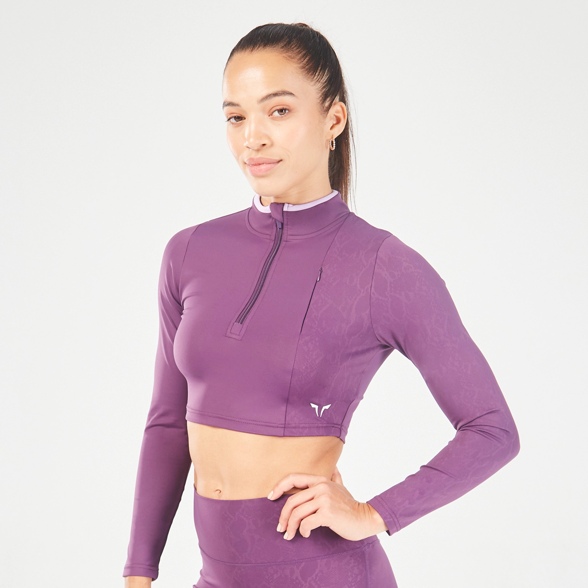 Yoga Tops for Stretching and Strength -Qtr Zip Serpent Top - Shadow Purple