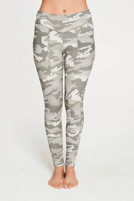 Yoga Shorts for Comfort and Stretching -Quadrablend Paneled Ribbed Legging In Camo Print