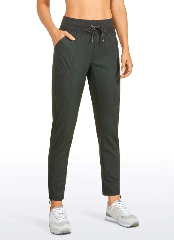 Yoga Shorts with Smooth Waistband -Striped Pants with Pockets 27''- Cinched Leg