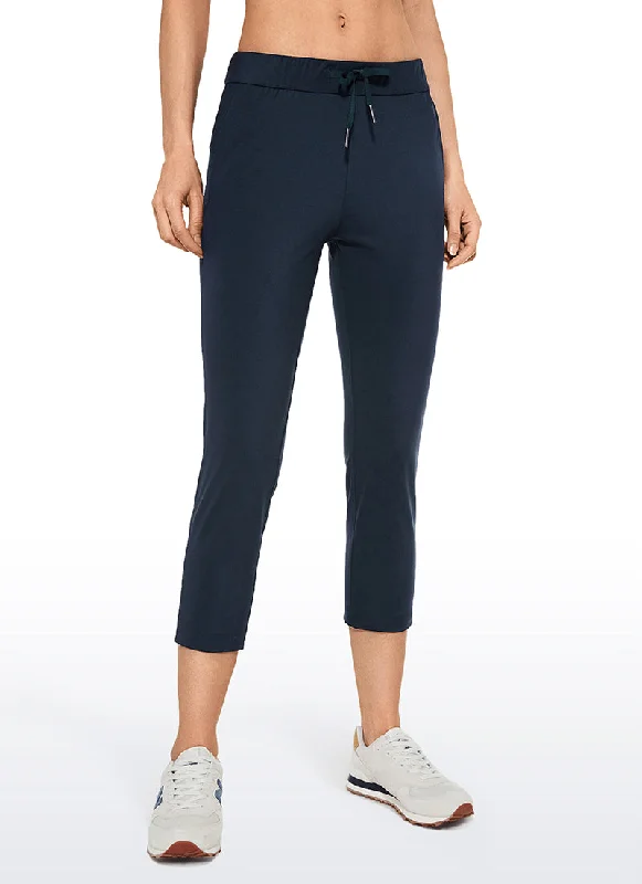 Yoga Shorts with Adjustable Waist -Stretch Cropped Pants with Pockets 23''