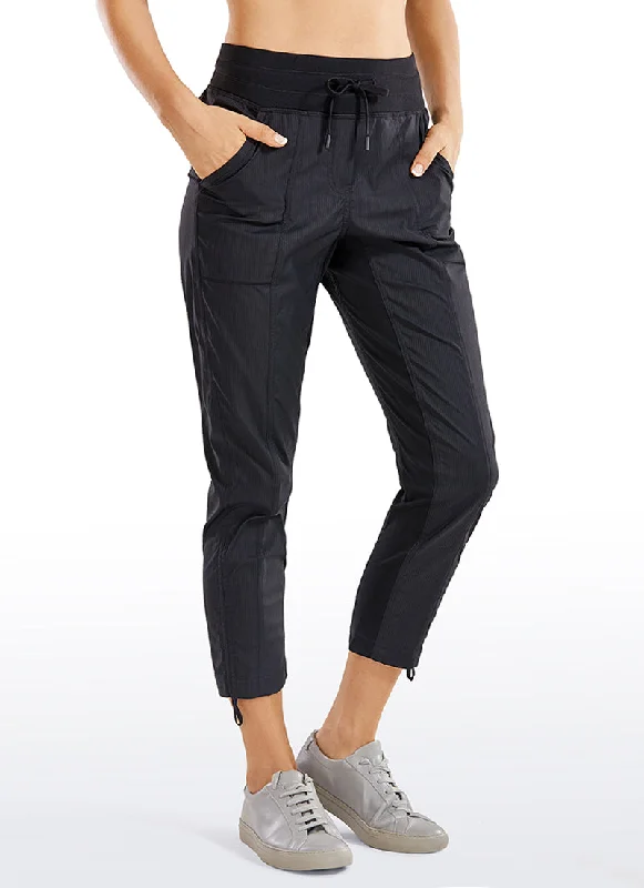 Yoga Shorts for Deep Poses -Striped Pants with Pockets 25''- Cinched Leg