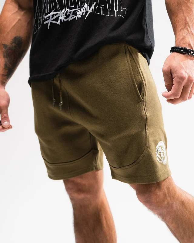 Yoga Shorts with Adjustable Waistband -RACE BEAR SWEATSHORTS - OLIVE