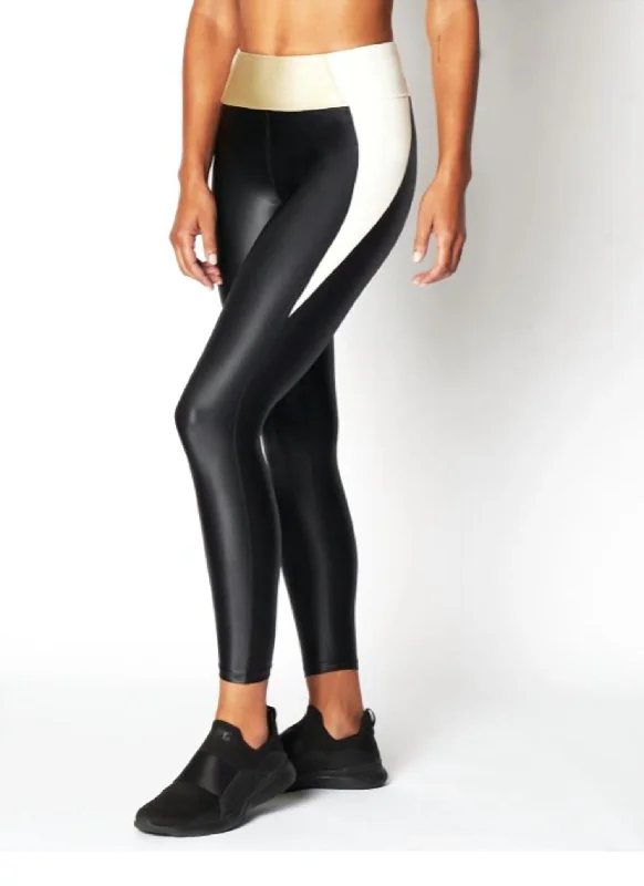 Stylish Yoga Shorts for Comfort -Racer Legging In Ivory/brushed Gold