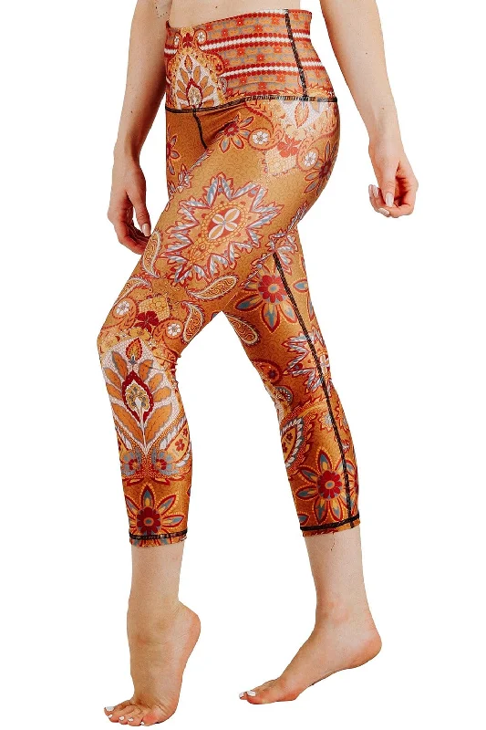 Premium Stretch Yoga Pants -Rad Paisley Printed Yoga Crops