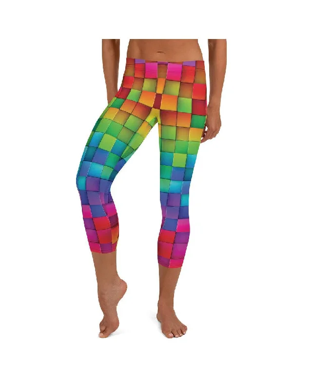 Stylish Yoga Pants for Workouts -Rainbow Blocks Capris
