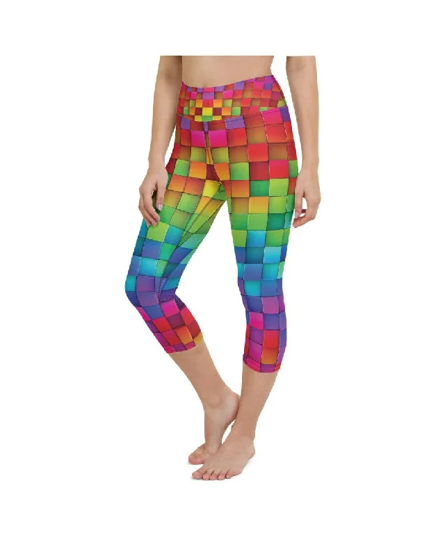 High-Waisted Leggings for Yoga -Rainbow Blocks Yoga Capris