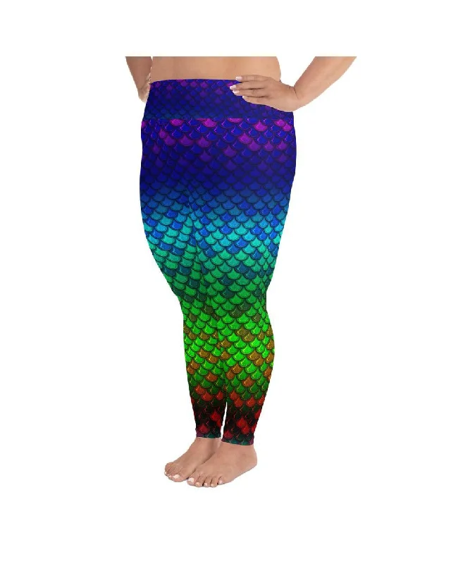 Breathable Yoga Pants for Comfort -Rainbow Colored Mermaid Plus Size Leggings