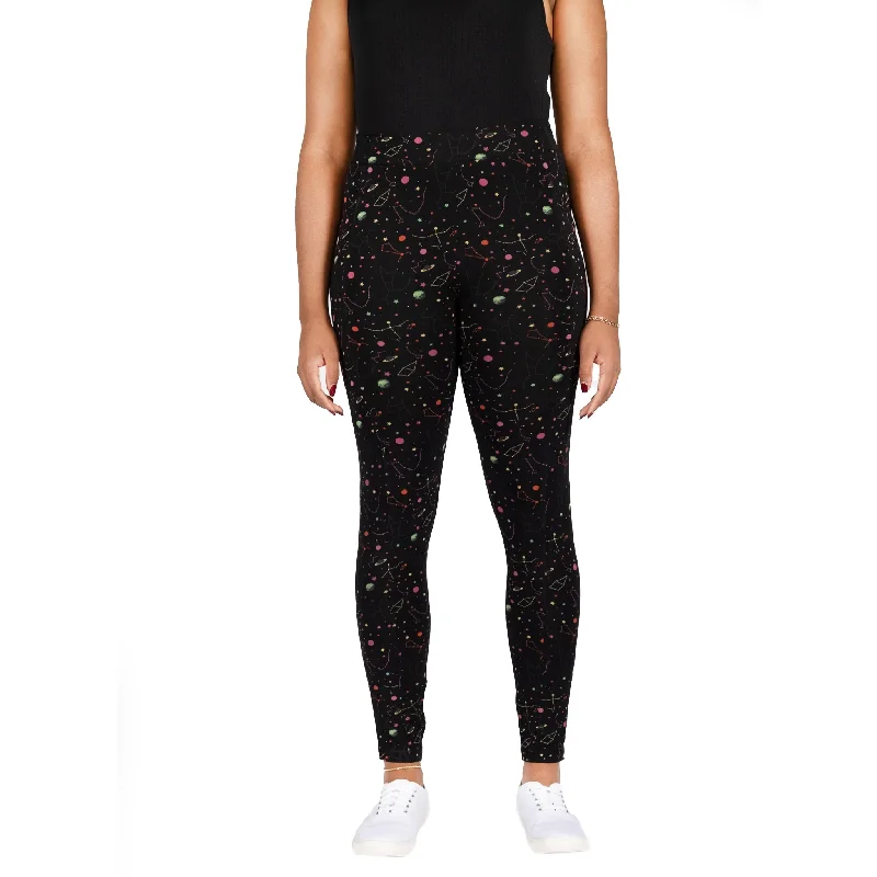 Comfortable Compression Yoga Pants -Rainbow Constellations Glow-in-the-Dark Adults Leggings with Pockets