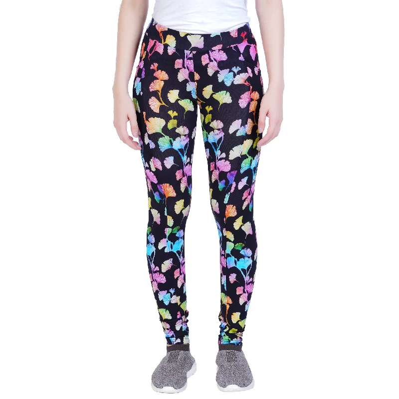 Stylish and Functional Yoga Pants -Rainbow Ginkgo Leaves Adults Leggings with Pockets