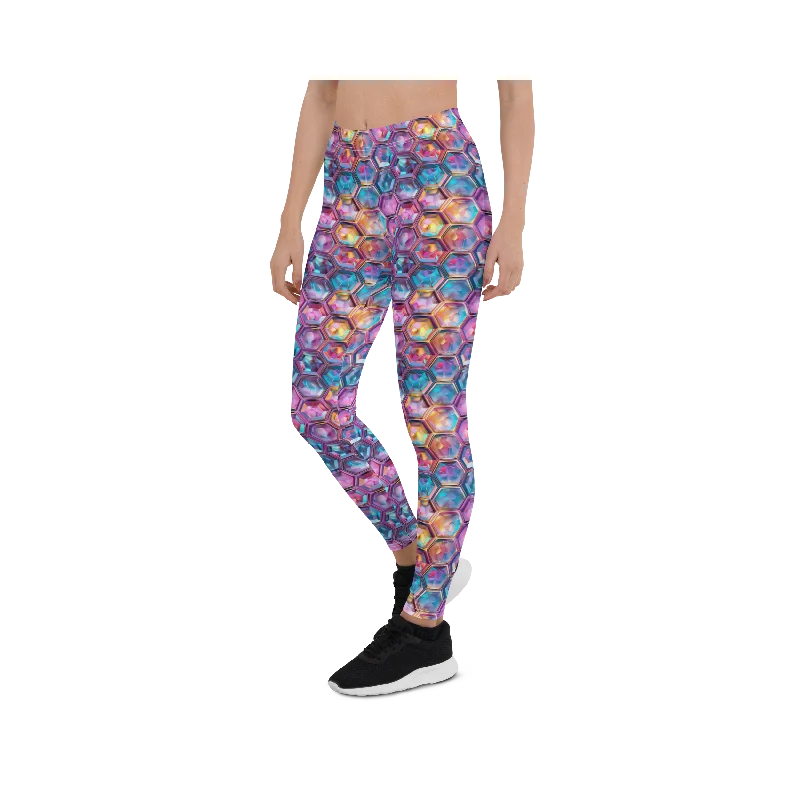 Yoga Pants with Tummy Control -Rainbow Honeycomb Leggings