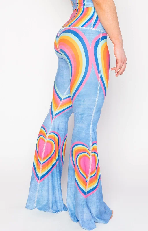 Yoga Pants with Smooth Waistband -Rainbow Love Printed Bell Bottoms