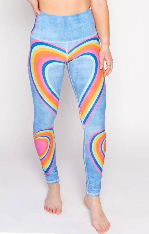 Comfortable Yoga Pants with Elastic Waistband -Rainbow Love Printed Yoga Leggings