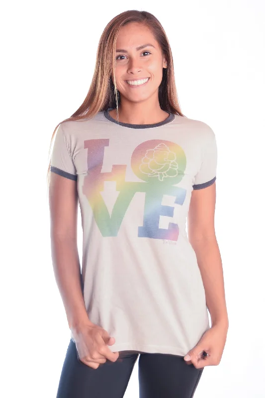 Loose Yoga Tops for Breathability -Rainbow Love Ringer Tee
