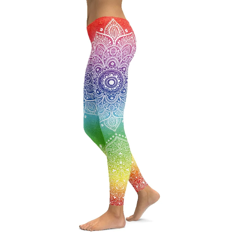 Comfortable Fit Yoga Pants -Rainbow Mandala Leggings
