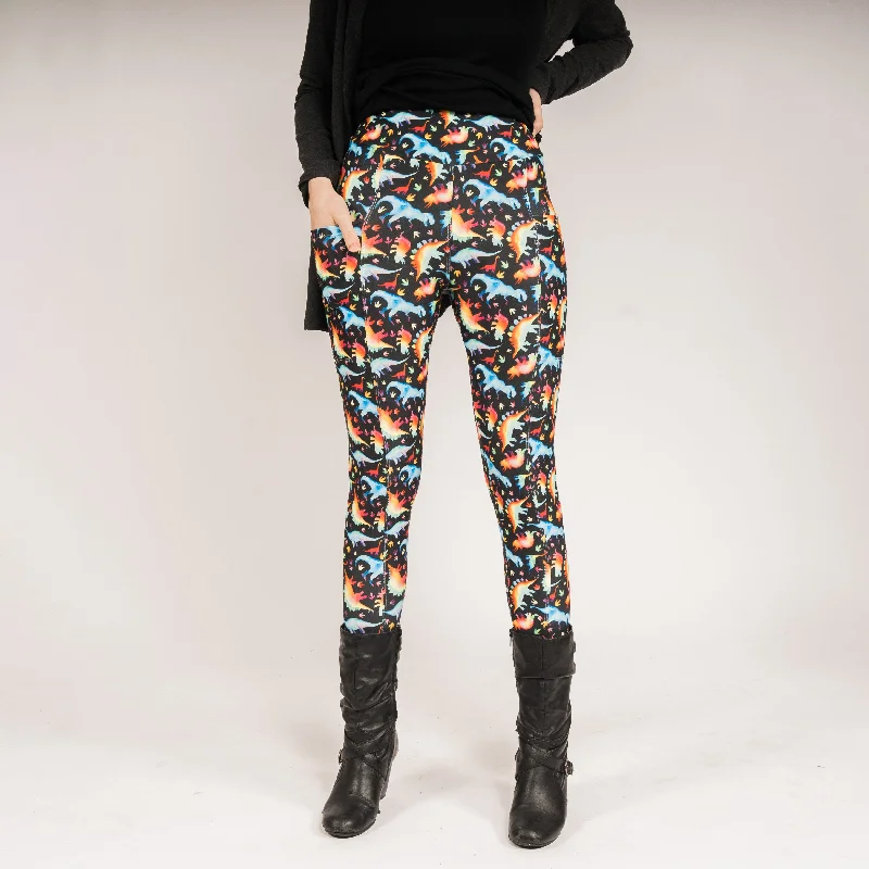Comfortable Yoga Pants for Restorative Yoga -Rainbowsaurus Adults Leggings with Pockets