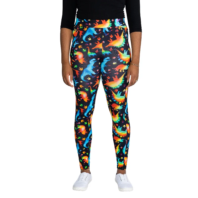 Yoga Pants for Power Yoga -Rainbowsaurus Cotton Adults Leggings with Pockets