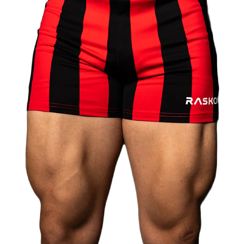 Women's Breathable Yoga Shorts -RASKOL Red Striped Bodybuilding Compression Shorts