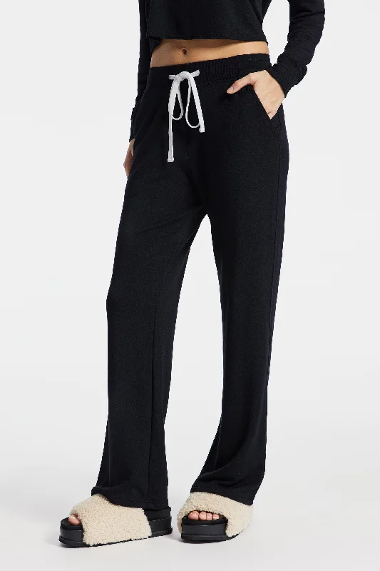 Yoga Pants for Smoothing -Raven Fleece Full Length Sweatpant - Black