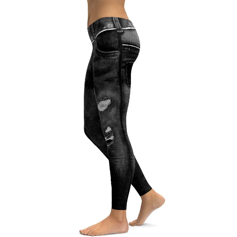 Yoga Pants for Stability -Realistic Black Denim Jeans Leggings