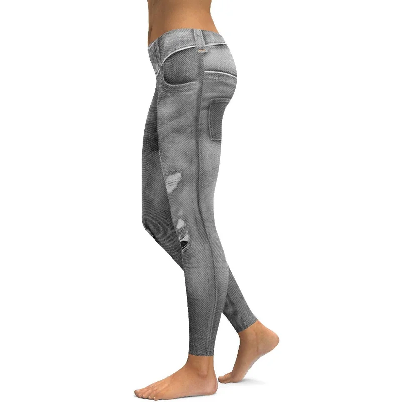 High-Waisted Leggings for Yoga -Realistic Grey Jeans Leggings