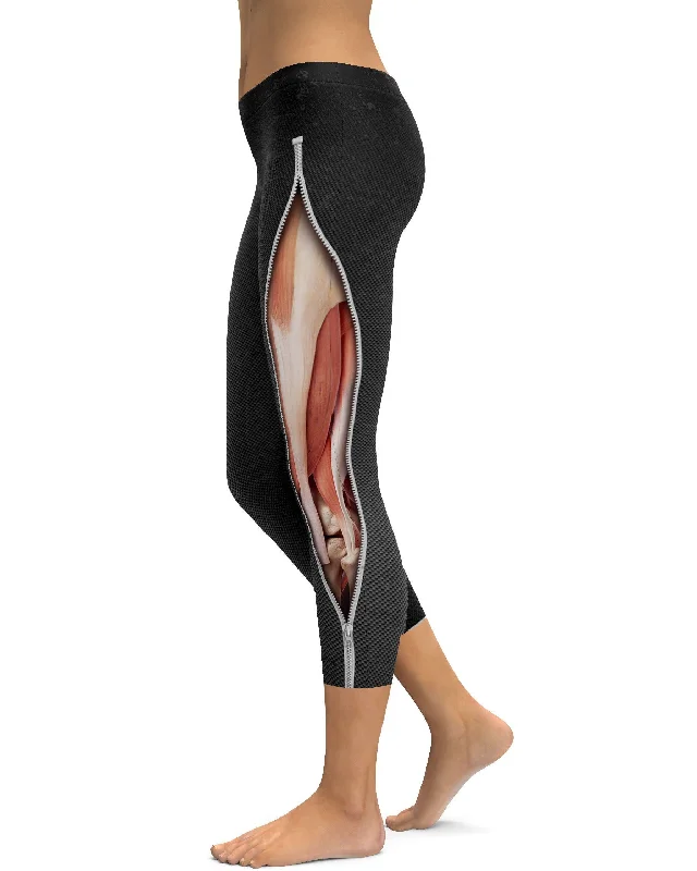 Women's Yoga Pants for Intense Workouts -Realistic Muscles with Zipper Capris