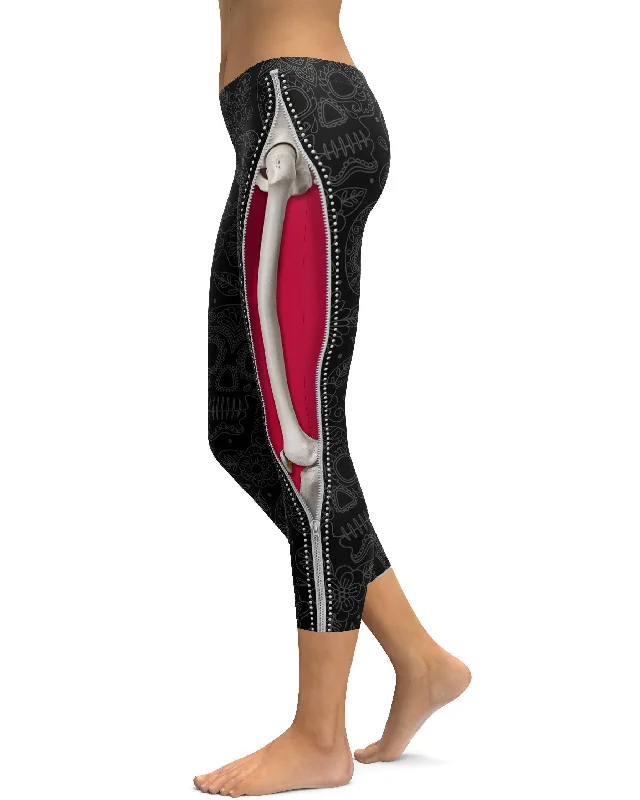 Yoga Pants for Ultimate Stretch -Realistic Skeleton with Black Zipper Capris