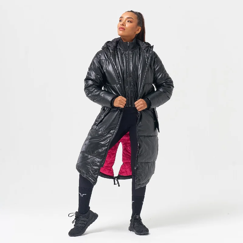 Women's Yoga Tops with Breathable Design -Rebel Puffer Coat - Black