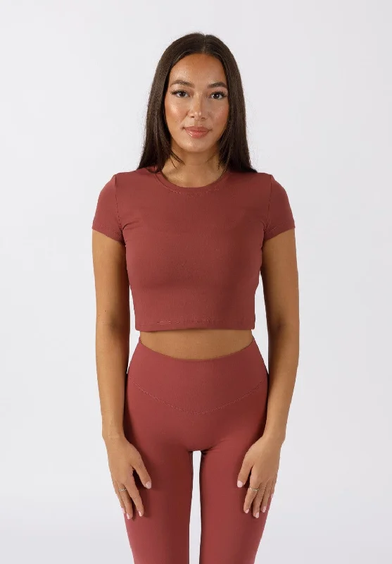 Women's Yoga Tops with Extra Flexibility -RecStretch Short Sleeve Crop Strawberry Quartz