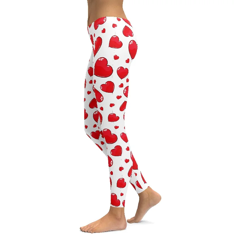 Yoga Pants for Strength and Flexibility Training -Red Heart Shaped Balloons Leggings