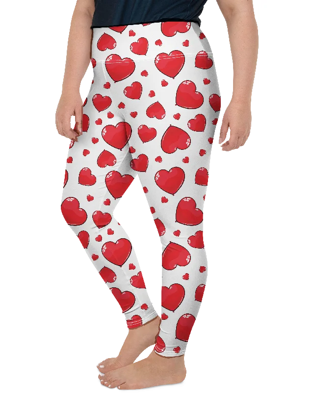 Yoga Pants with Smooth Waistband -Red Heart Shaped Balloons Plus Size Leggings