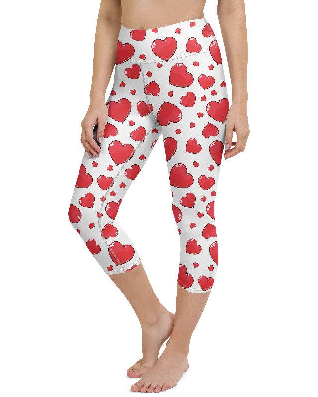 Comfortable High-Waisted Yoga Pants -Red Heart Shaped Balloons Yoga Capris