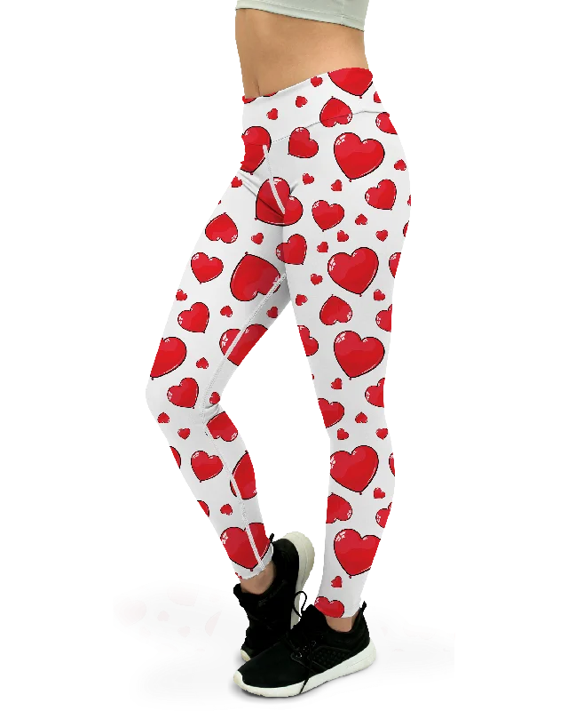 Sports Yoga Pants for Women -Red Heart Shaped Balloons Yoga Pants