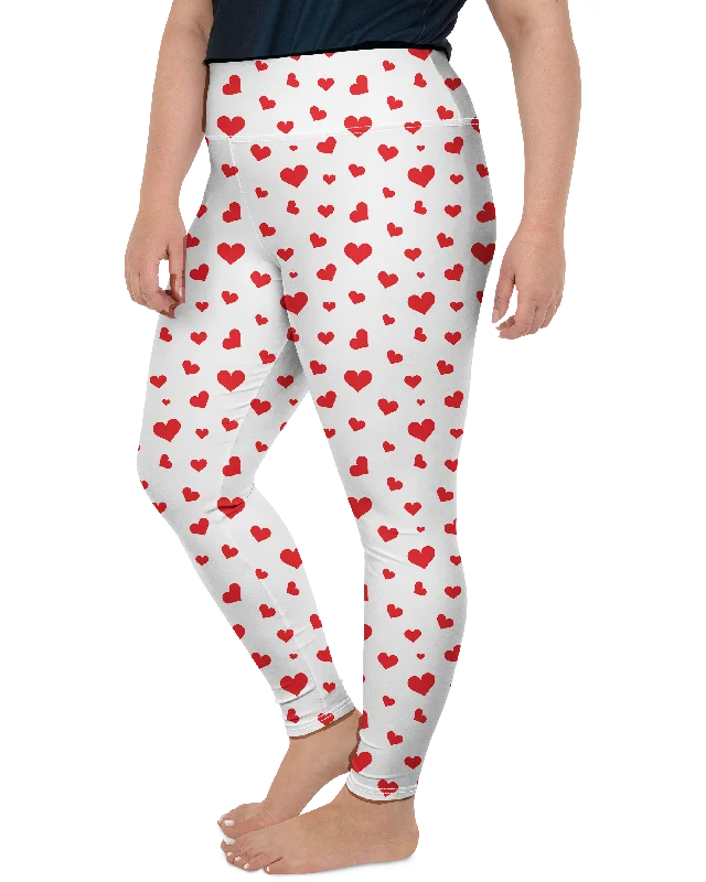 Plus Size Leggings for Yoga -Red Hearts Plus Size Leggings