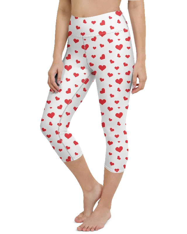 High-Waisted Full-Length Yoga Pants -Red Hearts Yoga Capris