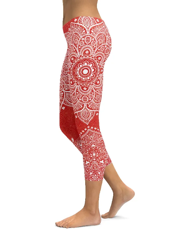 Women's Yoga Pants for Flexibility -Red Mandala Capris