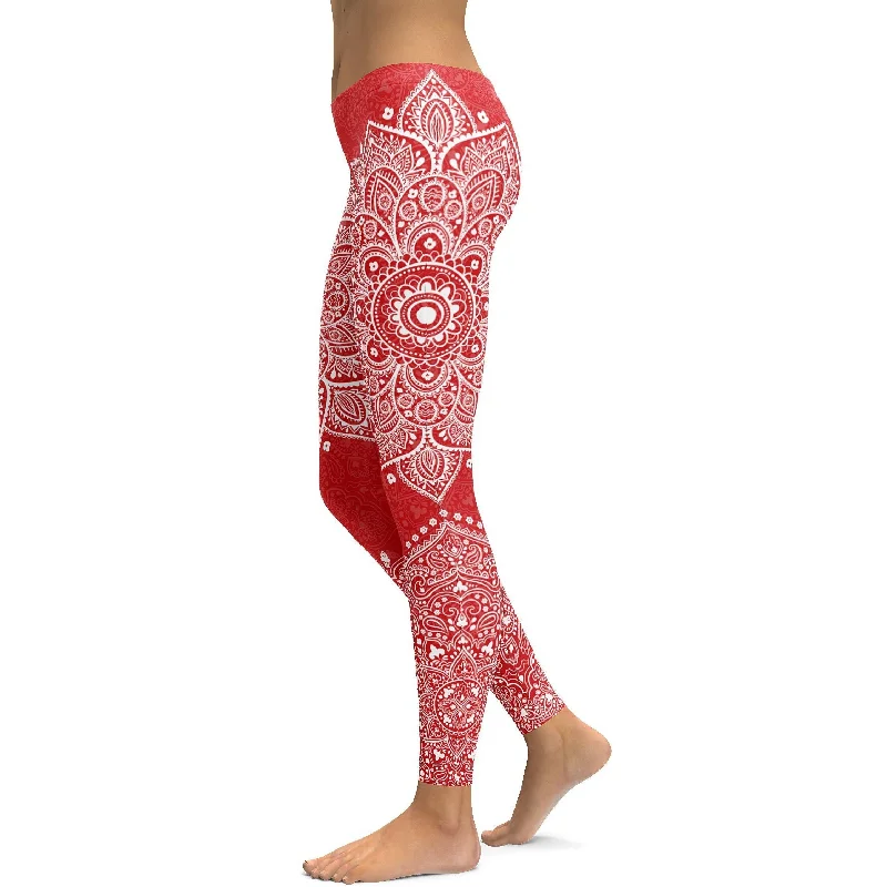 Stylish Yoga Pants with Pockets -Red Mandala Leggings
