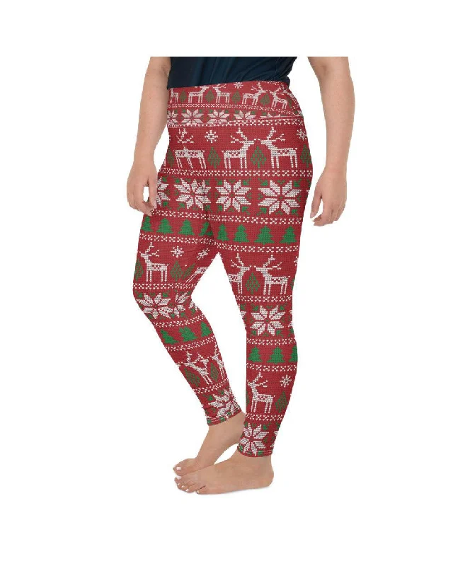 Lightweight Yoga Pants -Red Ugly Christmas Plus Size Leggings