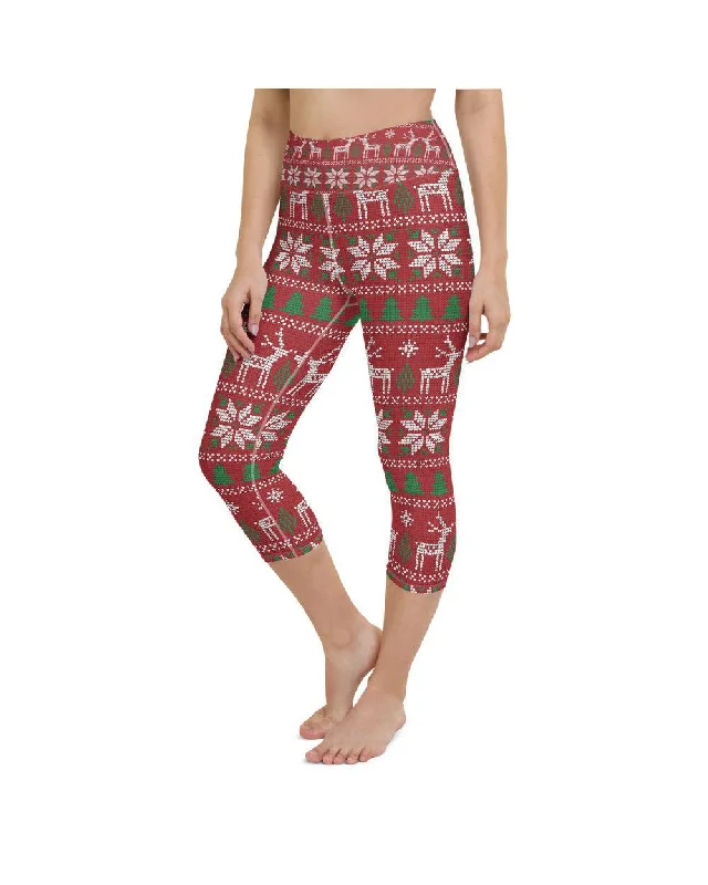 Yoga Pants for Building Flexibility -Red Ugly Christmas Yoga Capris