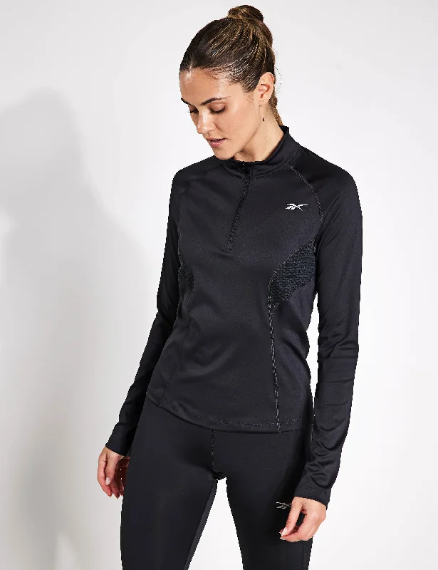 Yoga Tops with Relaxed Fit for Everyday Wear -Running 1/4 Zip - Night Black