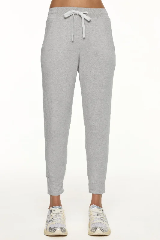 Best Yoga Pants for Women -Reena 7/8 Fleece Sweatpant - Heather Grey/Off White