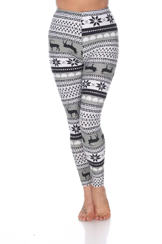 Yoga Shorts for Easy Stretching -Reindeers Printed Leggings In Grey / White