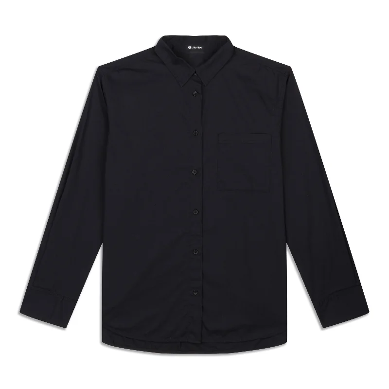 Lightweight Yoga Tops -Relaxed-Fit -Blend Poplin Button-Down Shirt - Resale