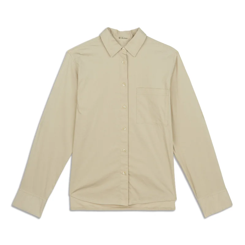 Soft and Comfortable Yoga Tops -Relaxed-Fit -Blend Poplin Button-Down Shirt - Resale