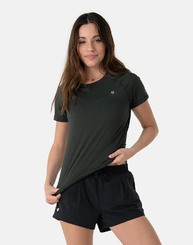 Women's Yoga Tops with Supportive Features -Relentless Tee in Khaki
